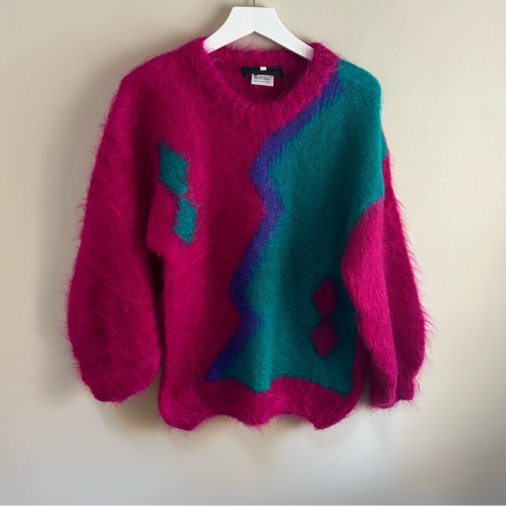 Gold Label Designer ~Vibrant 80s 90s Mohair Geometric Colorblock Sweater~ Medium - Picture 14 of 14